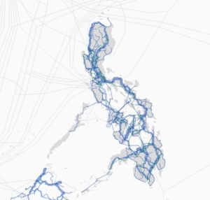 Map showing operational fiber and microwave networks in the Philippines as of 2021.
