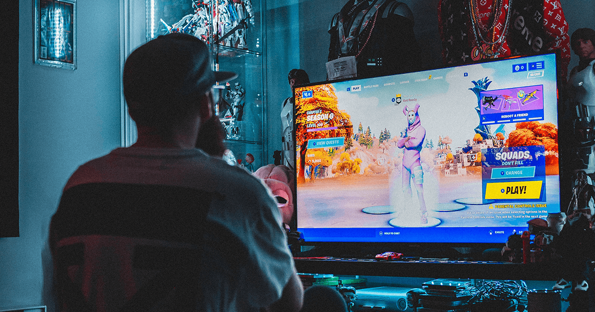 Gamer in front of video screen