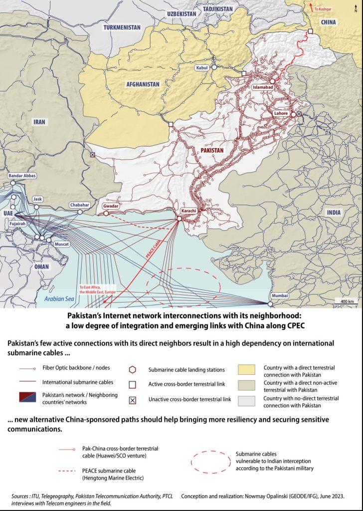 Map showing Pakistan's Internet network interconnections with its neighbouring countries